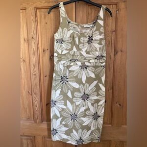 Floral Sleeveless Dress - Olive and White